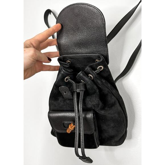 Vintage Gucci Black Suede and Bamboo Handle Backpack Purse - Picture 4 of 11